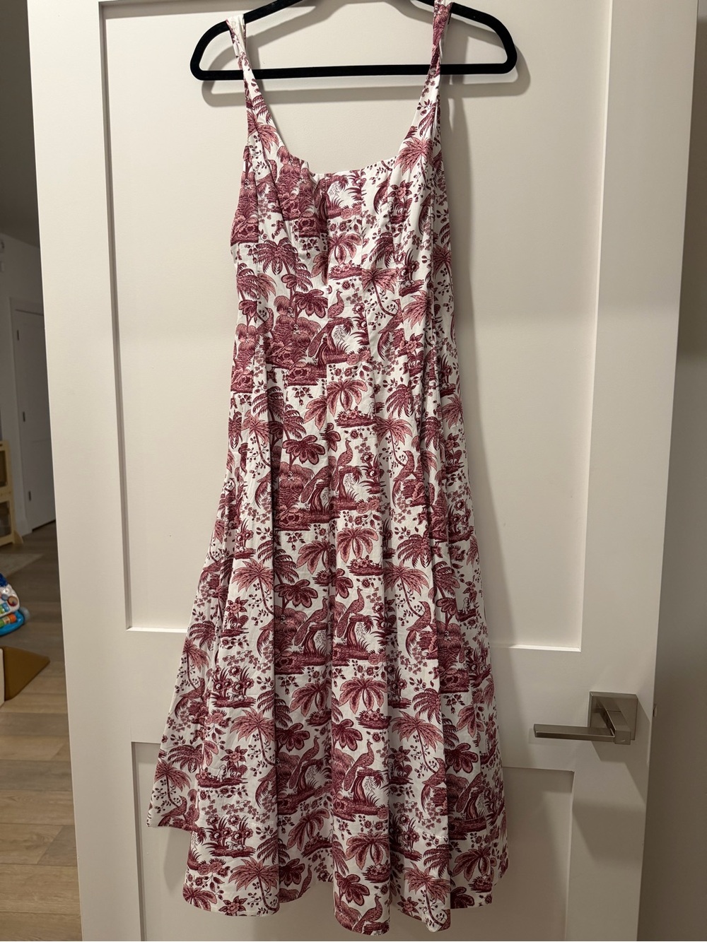 STAUD Wells White Midi Sundress with Burgundy Botanical Print